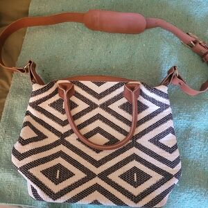 Tribe Alive Black and White Geometric Shoulder Bag
